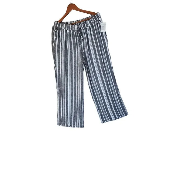 NWT Briggs Pants Women's Size XL Gray White Striped Wide Leg Pull On Linen Blend - Picture 10 of 11